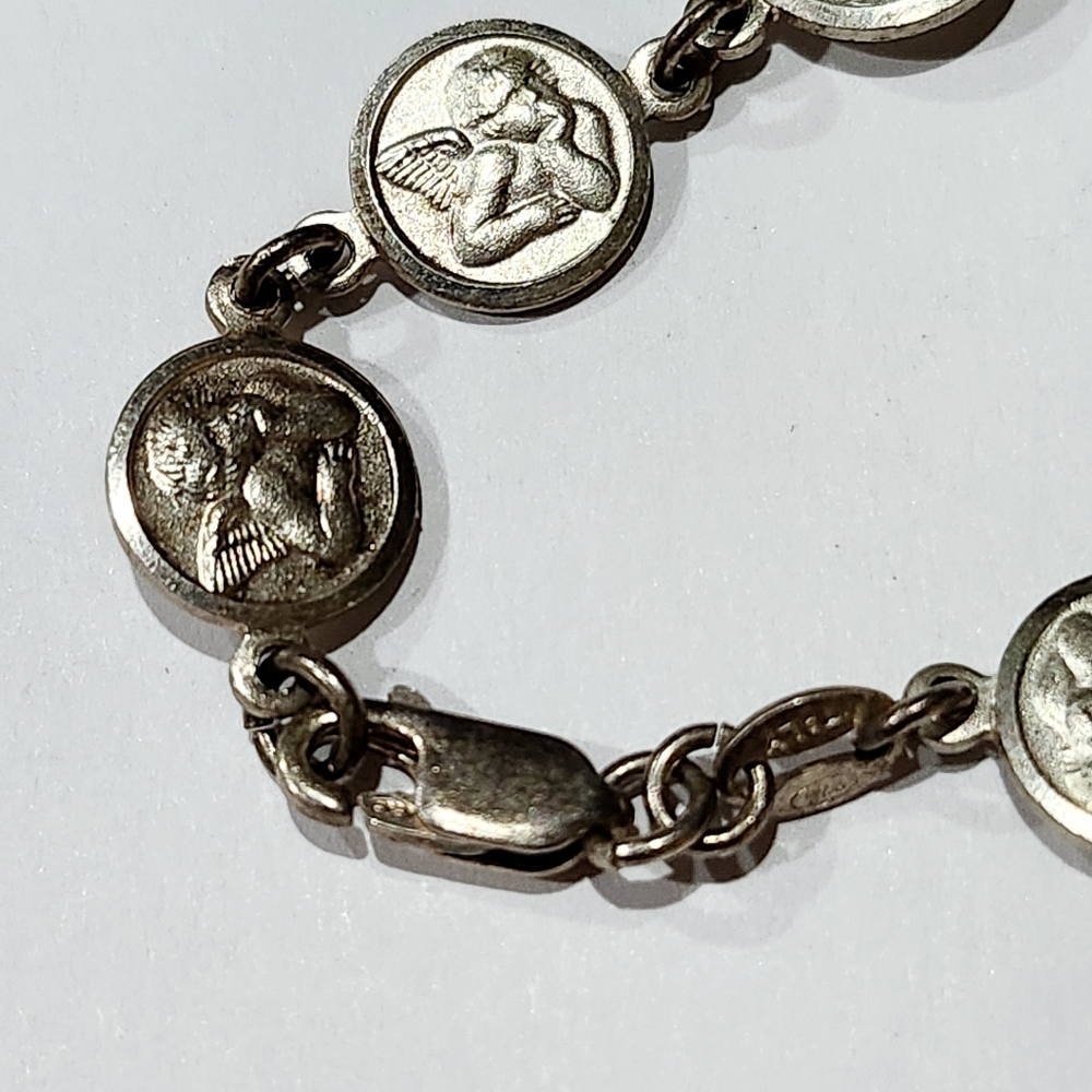 Sterling Silver 925 Italy Raphael Angel Bracelet 7" needs Repair - Picture 3 of 3